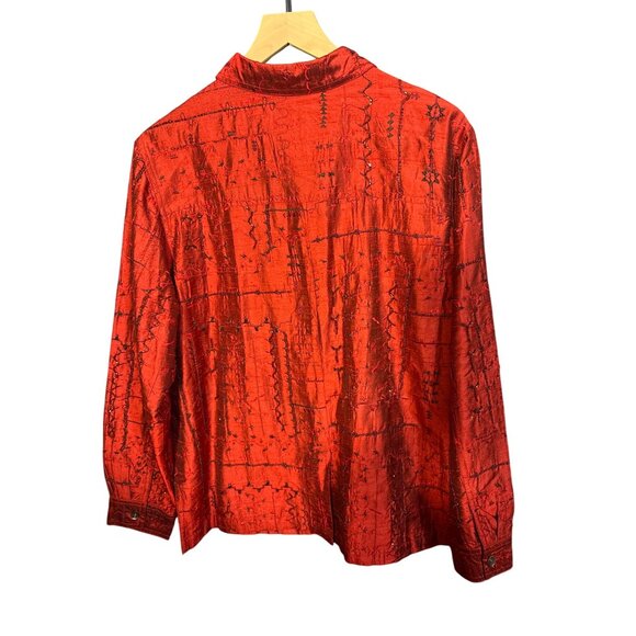 Vintage Laura Ashley Red Embroidered Silk Button-Up Blouse XL - Picture 2 of 5